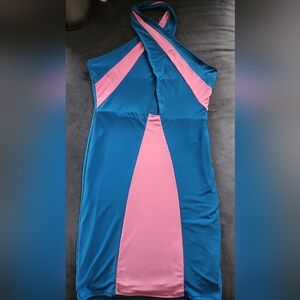 FashionNova Blue and Pink Halter Dress